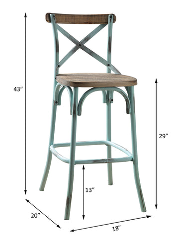 Zaire Antique Sky & Antique Oak Bar Chair (1Pc) - Ornate Home