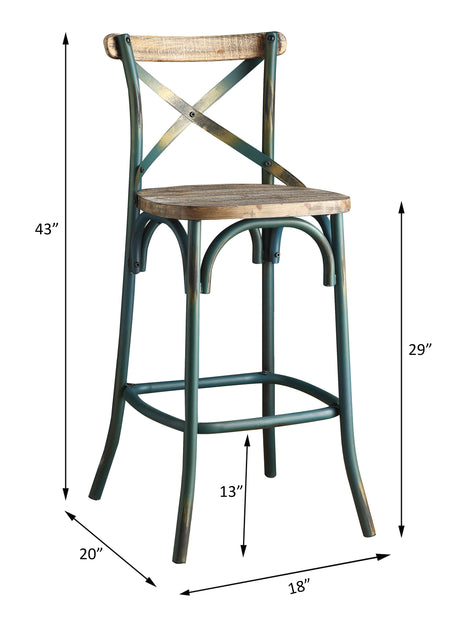 Zaire Antique Turquoise & Antique Oak Bar Chair (1Pc) - Ornate Home