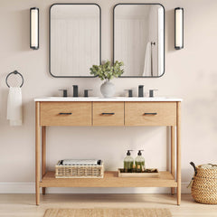 Zaire Natural 48" Double Sink Compatible Bathroom Vanity Cabinet (Sink Basin Not Included) - Ornate Home