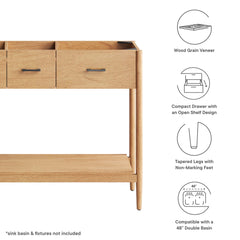 Zaire Natural 48" Double Sink Compatible Bathroom Vanity Cabinet (Sink Basin Not Included) - Ornate Home