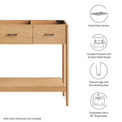 Zaire Natural 48" Single Sink Compatible Bathroom Vanity Cabinet (Sink Basin Not Included) - Ornate Home