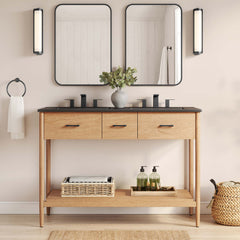Zaire Natural/Black 48" Double Sink Bathroom Vanity - Ornate Home