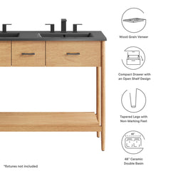 Zaire Natural/Black 48" Double Sink Bathroom Vanity - Ornate Home