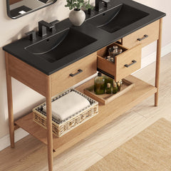 Zaire Natural/Black 48" Double Sink Bathroom Vanity - Ornate Home