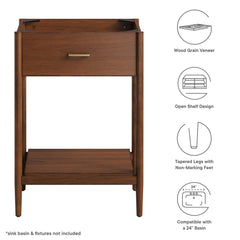 Zaire Walnut 24" Bathroom Vanity Cabinet (Sink Basin Not Included) - Ornate Home