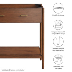 Zaire Walnut 36" Bathroom Vanity Cabinet (Sink Basin Not Included) - Ornate Home