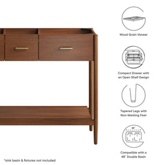 Zaire Walnut 48" Double Sink Compatible Bathroom Vanity Cabinet (Sink Basin Not Included) - Ornate Home