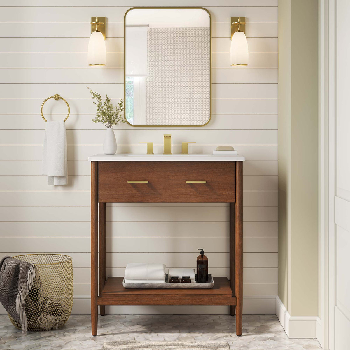 Zaire Walnut/White 30" Bathroom Vanity - Ornate Home
