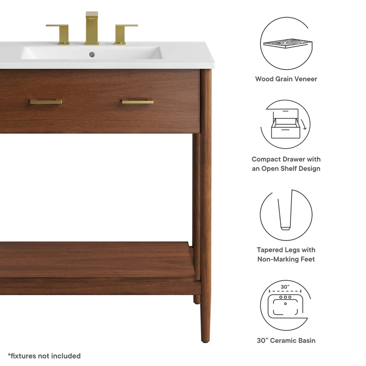 Zaire Walnut/White 30" Bathroom Vanity - Ornate Home