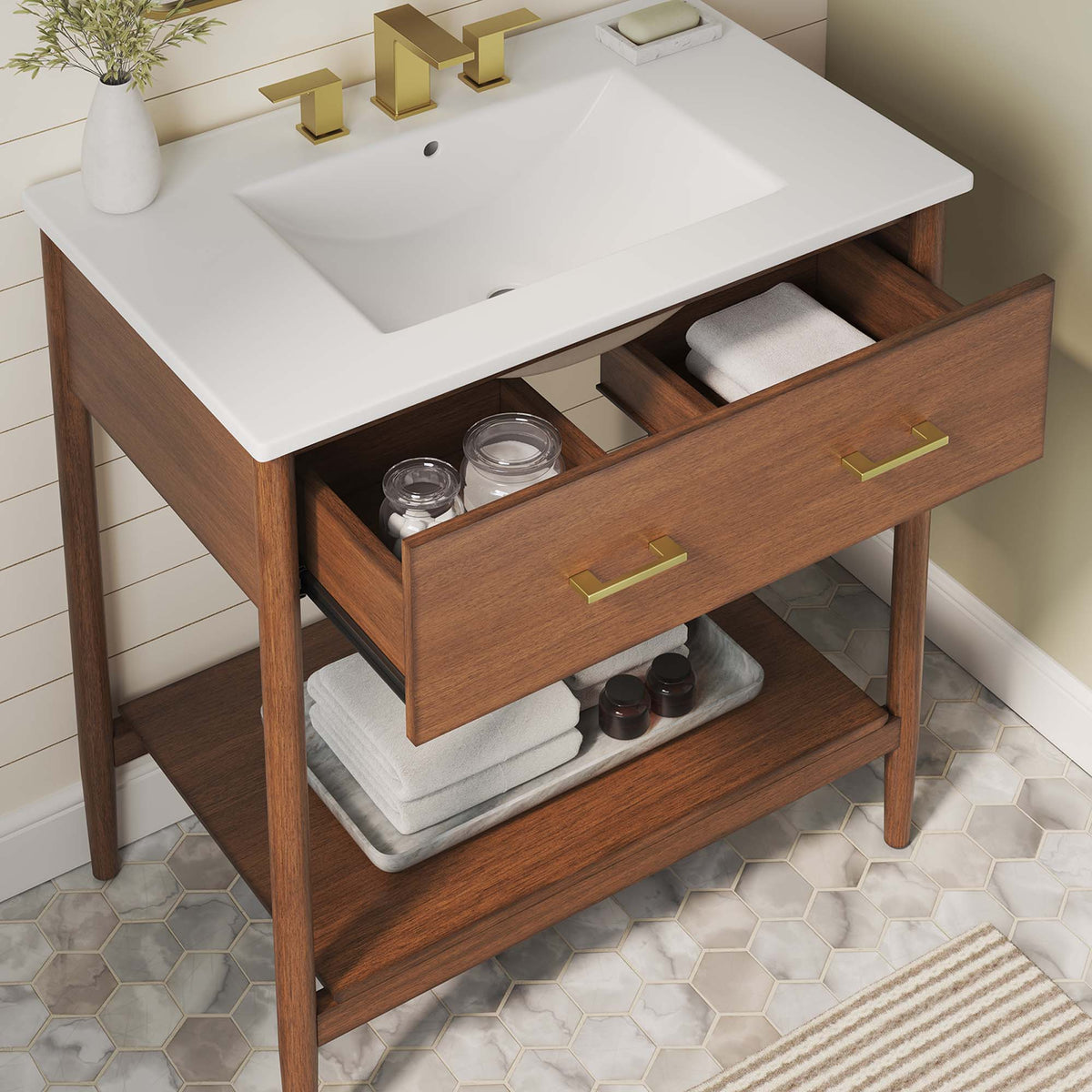 Zaire Walnut/White 30" Bathroom Vanity - Ornate Home