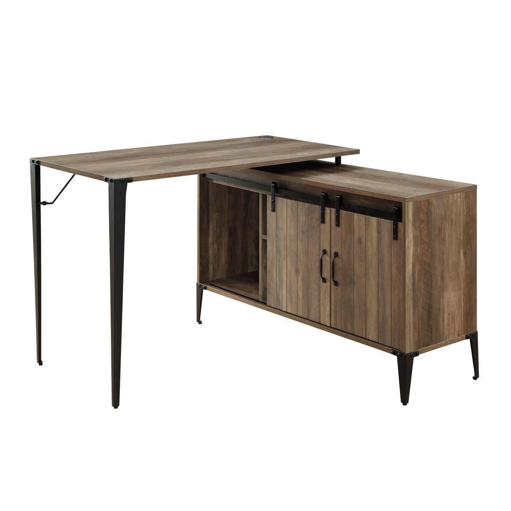 Zakwani Rustic Oak/Black Writing Desk w/ USB - Ornate Home
