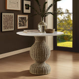 Zale White/Natural 36" Marble and Seagrass Dining Table - Ornate Home
