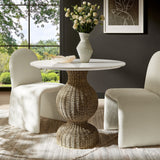 Zale White/Natural 36" Marble and Seagrass Dining Table - Ornate Home