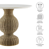 Zale White/Natural 36" Marble and Seagrass Dining Table - Ornate Home