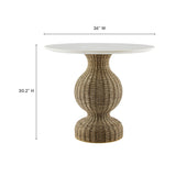 Zale White/Natural 36" Marble and Seagrass Dining Table - Ornate Home