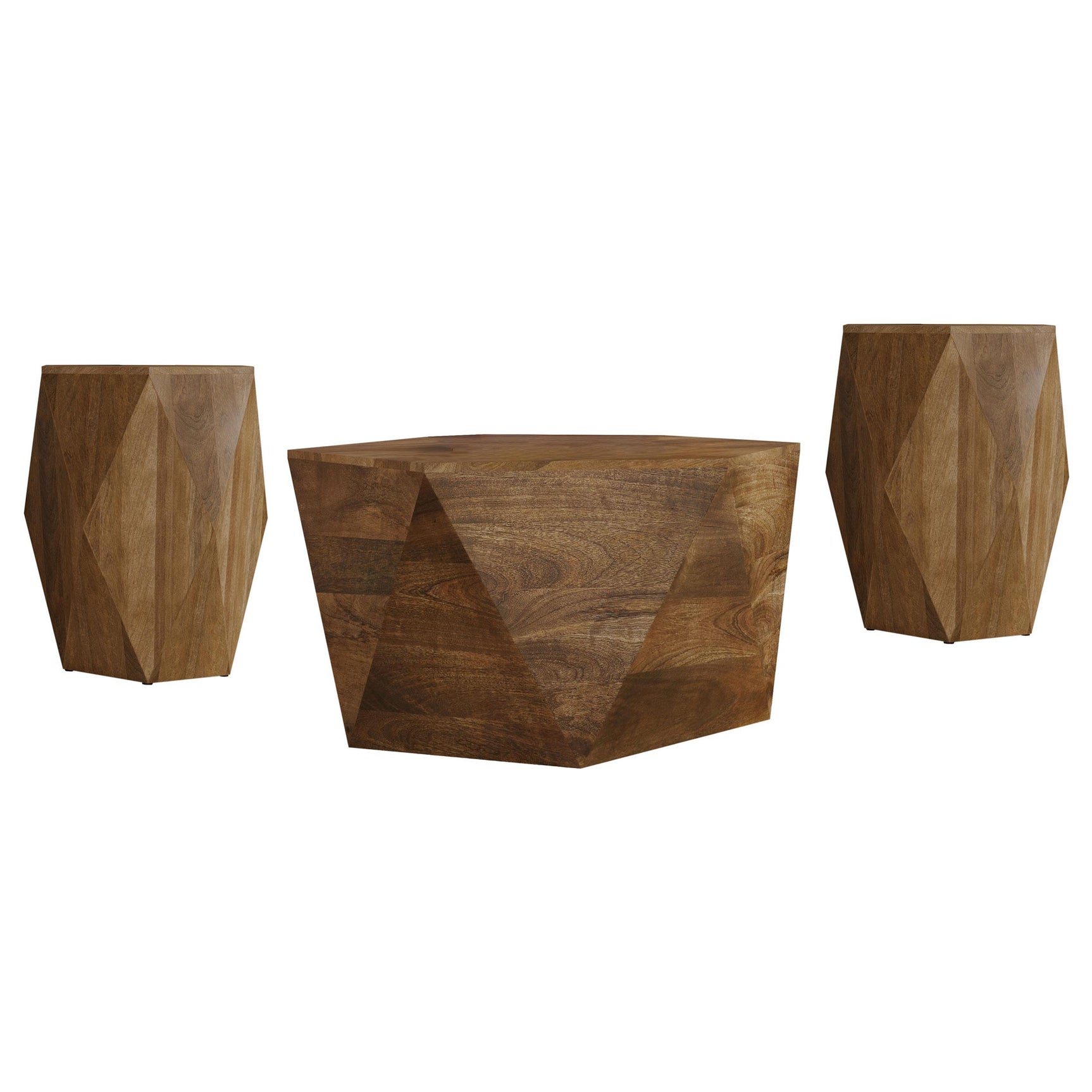 Zalika Natural 3-piece Solid Wood Coffee and End Table Set - Ornate Home
