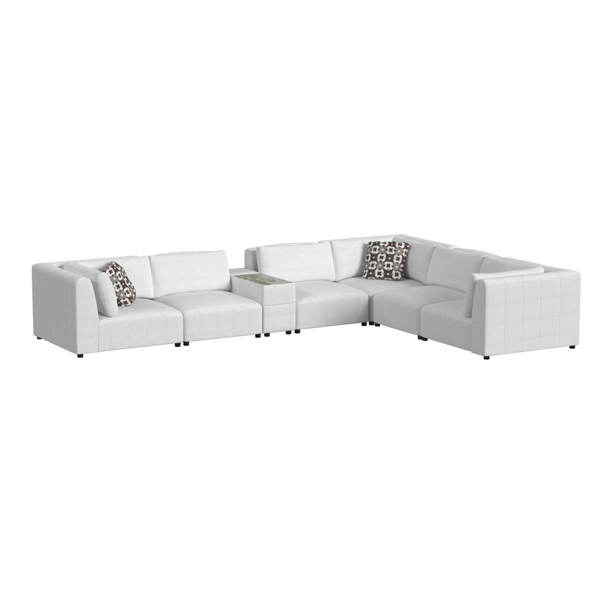 Zandara Olefin Beige 7-Piece Modular Outdoor Conversation Set with Pillows - Ornate Home