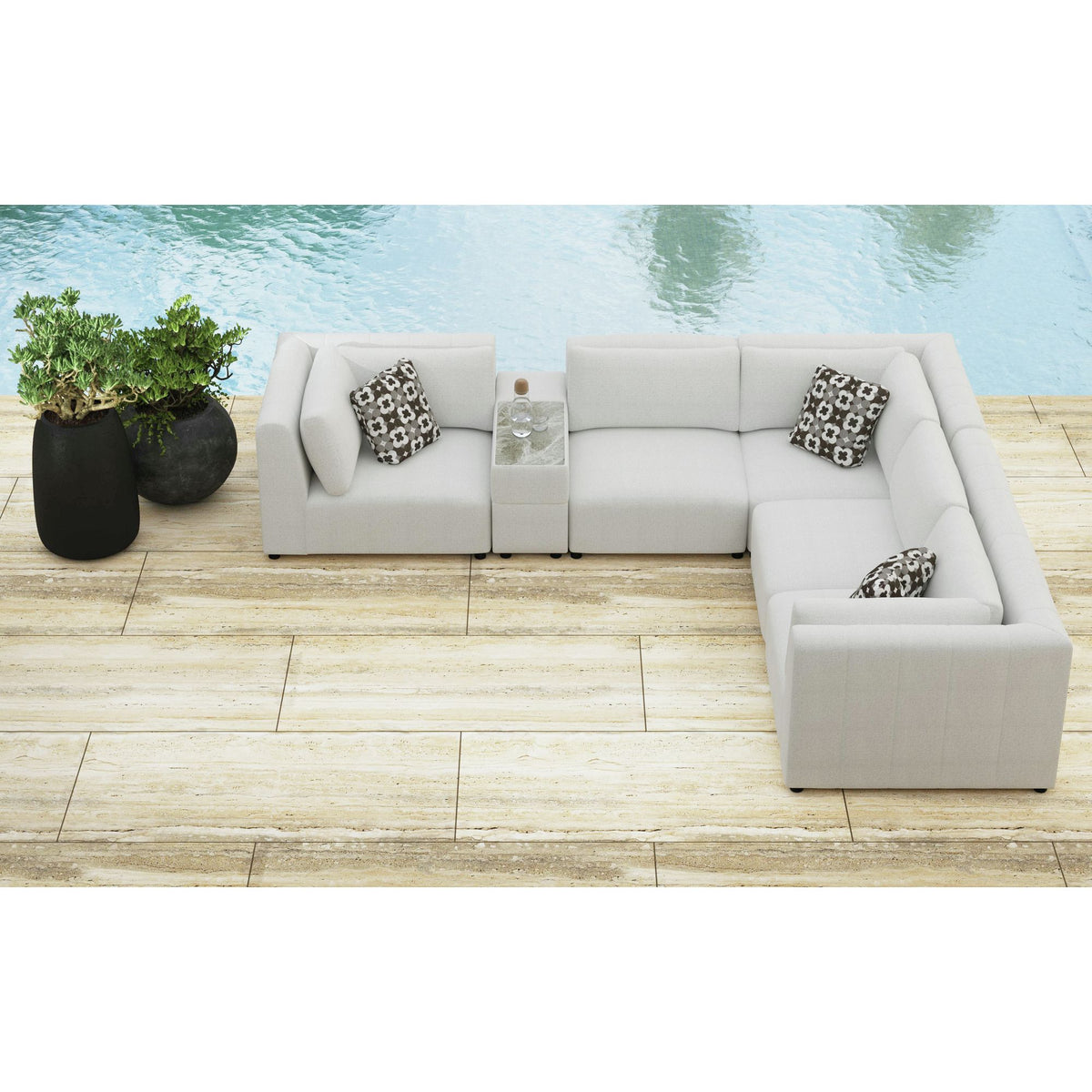 Zandara Olefin Beige Outdoor Modular Console with Speaker and Cooler - Ornate Home