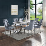Zander Rectangular Stainless Steel Pedestal & Faux Marble Dining Table - Ornate Home