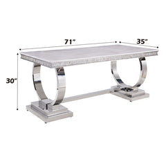 Zander Rectangular Stainless Steel Pedestal & Faux Marble Dining Table - Ornate Home