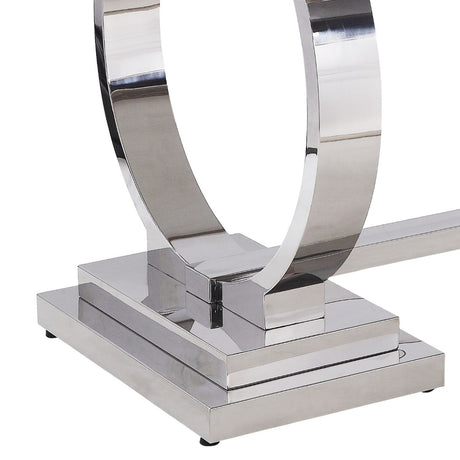 Zander Rectangular Stainless Steel Pedestal & Faux Marble Dining Table - Ornate Home