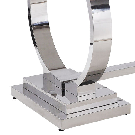 Zander Rectangular Stainless Steel Pedestal & Faux Marble Dining Table - Ornate Home