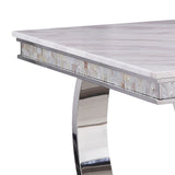Zander Rectangular Stainless Steel Pedestal & Faux Marble Dining Table - Ornate Home