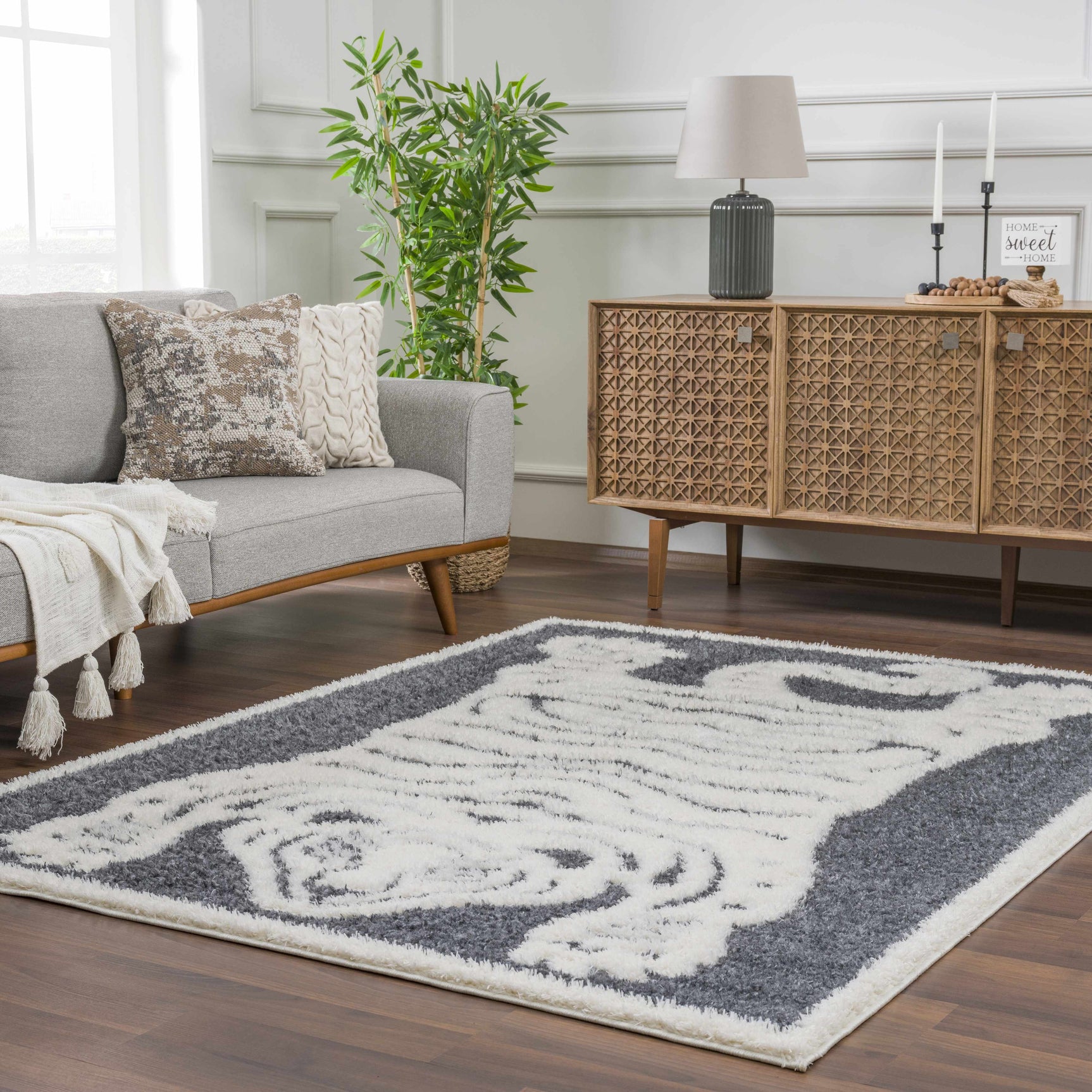 Zane Charcoal Tibetan Tiger Plush Rug - Ornate Home