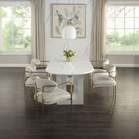 Zayn White Natrual Marble Top/White Dining Table - Ornate Home