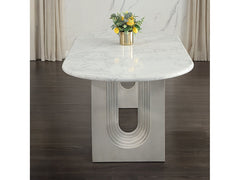Zayn White Natural Marble Top/White Dining Table - Ornate Home