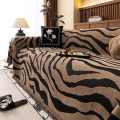 Zebra Striped Chenille Throw Sofa Cover Full-Cover Decorative Furniture Slipcover - Ornate Home