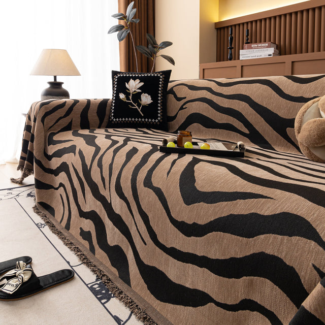 Zebra Striped Chenille Throw Sofa Cover Full-Cover Decorative Furniture Slipcover - Ornate Home
