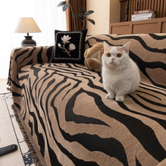 Zebra Striped Chenille Throw Sofa Cover Full-Cover Decorative Furniture Slipcover - Ornate Home