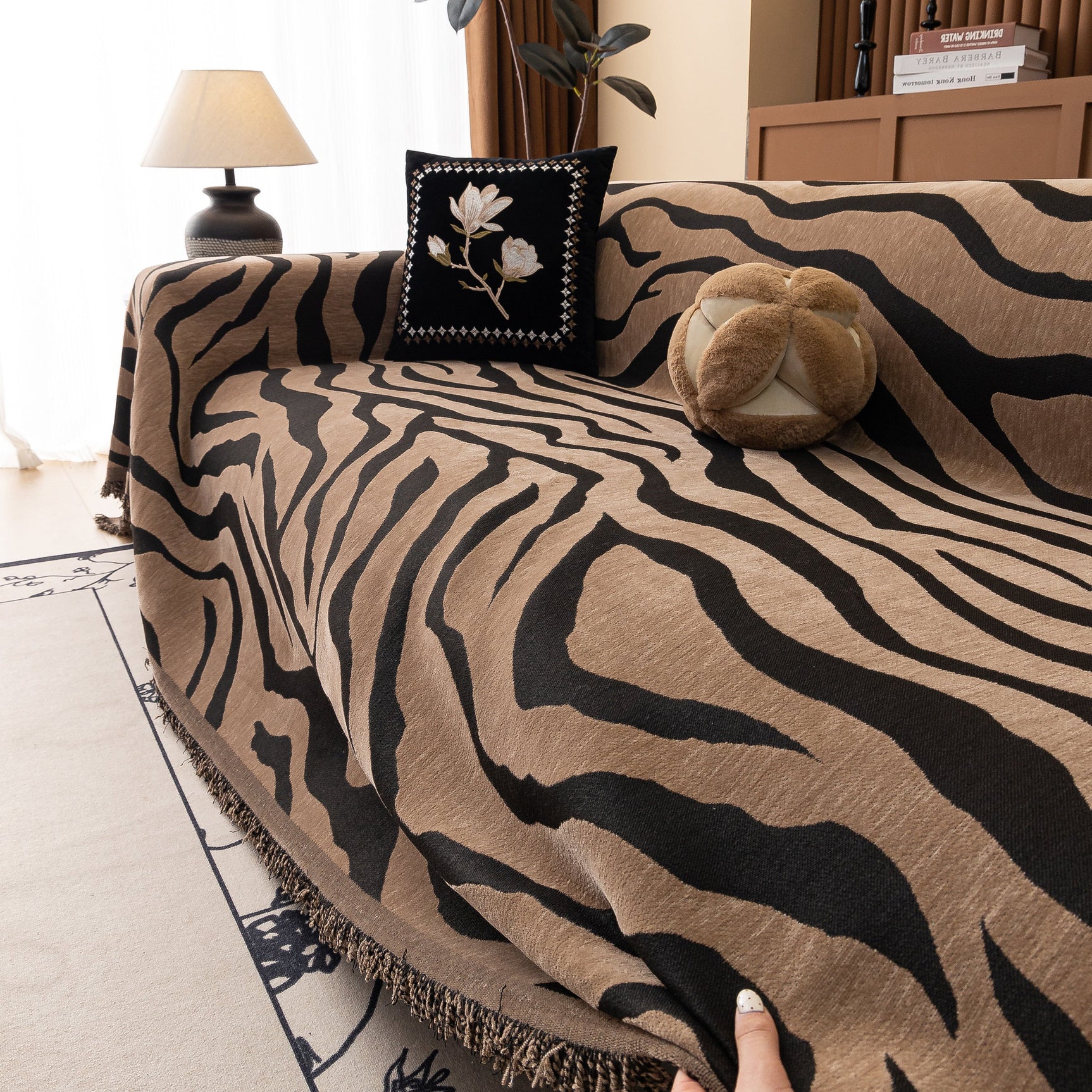 Zebra Striped Chenille Throw Sofa Cover Full-Cover Decorative Furniture Slipcover - Ornate Home