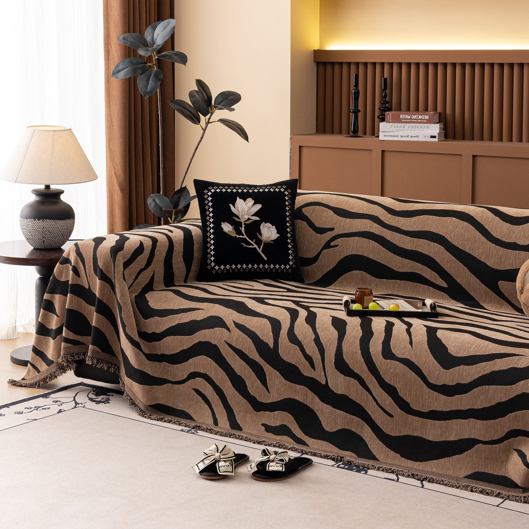 Zebra Striped Chenille Throw Sofa Cover Full-Cover Decorative Furniture Slipcover - Ornate Home