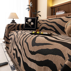 Zebra Striped Chenille Throw Sofa Cover Full-Cover Decorative Furniture Slipcover - Ornate Home