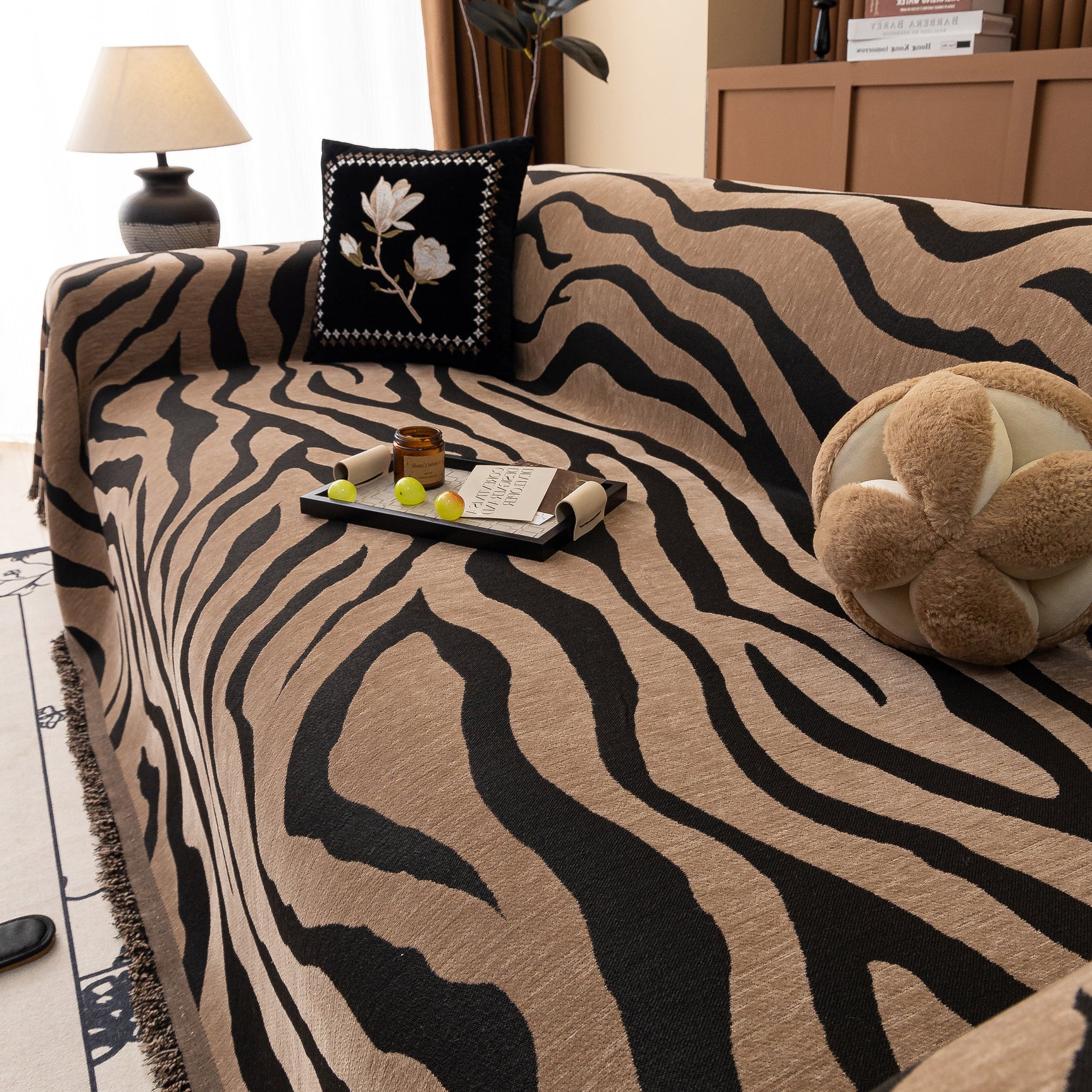 Zebra Striped Chenille Throw Sofa Cover Full-Cover Decorative Furniture Slipcover - Ornate Home