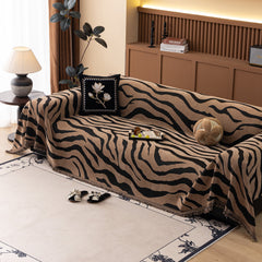 Zebra Striped Chenille Throw Sofa Cover Full-Cover Decorative Furniture Slipcover - Ornate Home