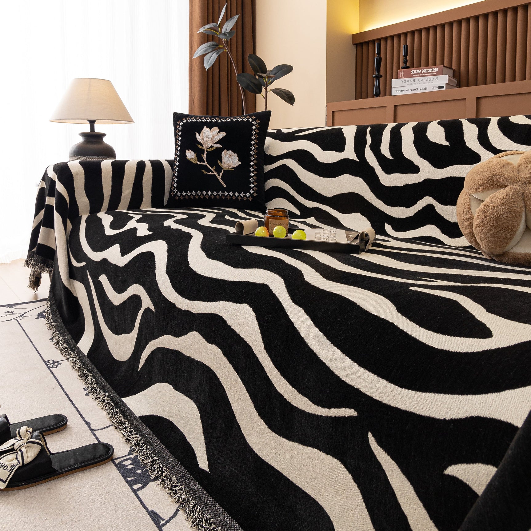 Zebra Striped Chenille Throw Sofa Cover Full-Cover Decorative Furniture Slipcover - Ornate Home