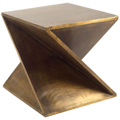 Zelda Gold Metal-Cladded Z-Shaped Wooden Accent Table - Ornate Home