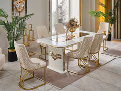 Zen Cream Dining Room Set (Consol With Mirror & Dining Table & 6 Dining Chair) - Ornate Home