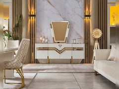 Zen Cream Dining Room Set (Consol With Mirror & Dining Table & 6 Dining Chair) - Ornate Home