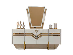 Zen Cream Dining Room Set (Consol With Mirror & Dining Table & 6 Dining Chair) - Ornate Home