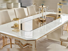 Zen Cream Dining Room Set (Consol With Mirror & Dining Table & 6 Dining Chair) - Ornate Home