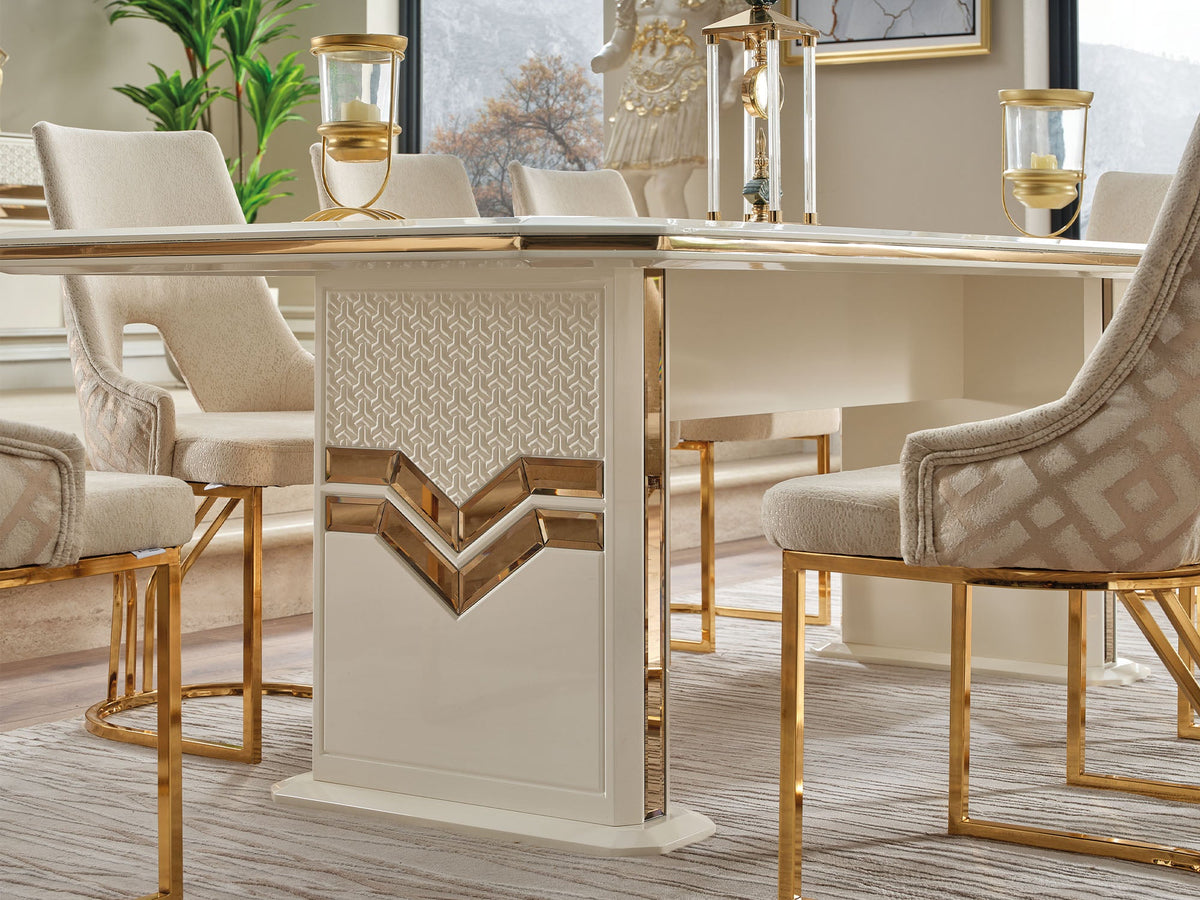 Zen Cream Dining Room Set (Consol With Mirror & Dining Table & 6 Dining Chair) - Ornate Home
