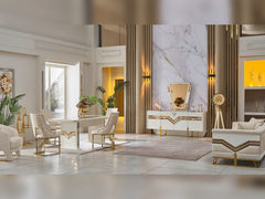 Zen Cream Dining Room Set (Consol With Mirror & Dining Table & 6 Dining Chair) - Ornate Home