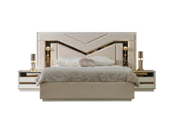 Zen Cream/Gold Bedroom Set (Queen Frame With Headboard & Dresser With Mirror & 2 Nightstand) - Ornate Home