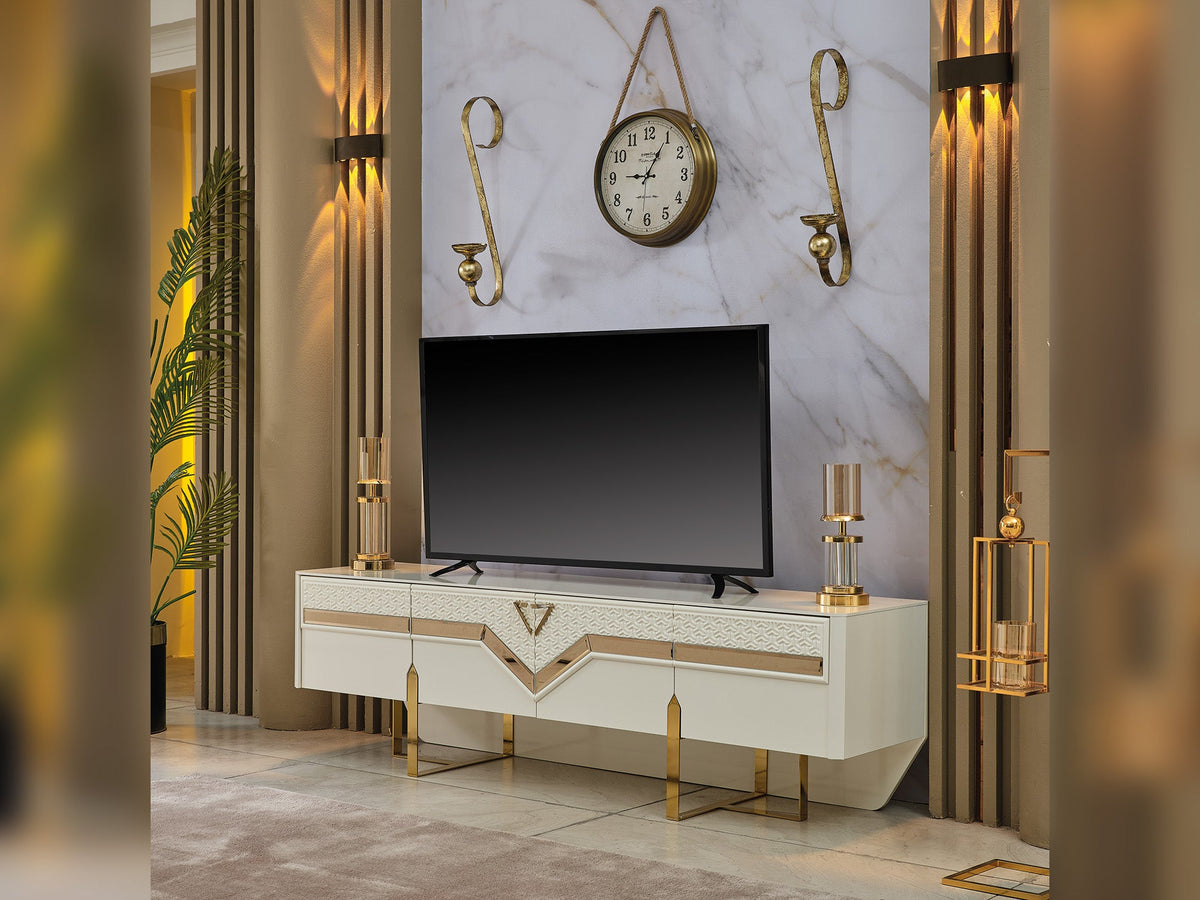 Zen Cream/Gold Tv Stand - Ornate Home