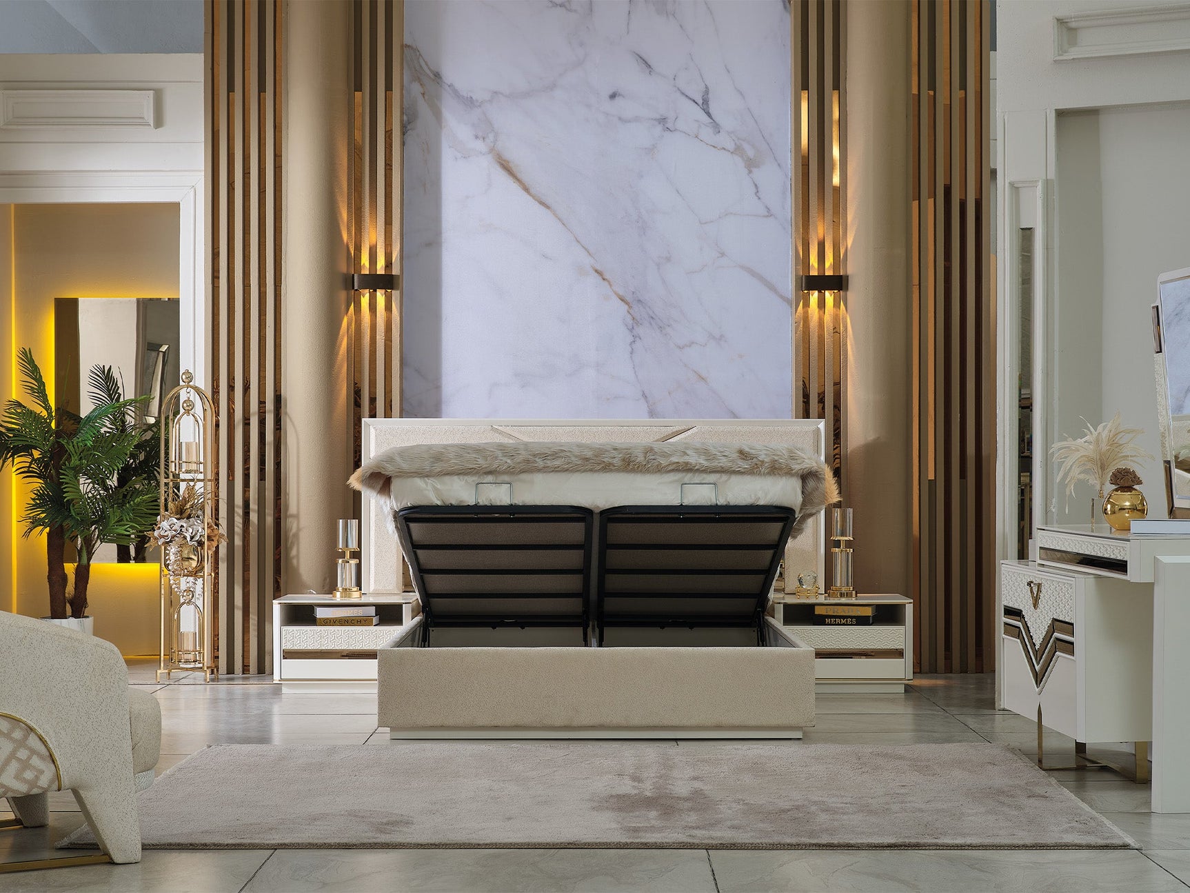 Zen Cream/Gold Bed Frame With Headboard