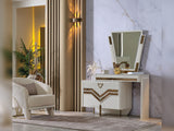 Zen Cream/Gold Bedroom Set (Queen Frame With Headboard & Dresser With Mirror & 2 Nightstand)